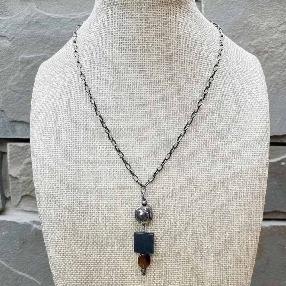 Silpada 925 Sterling Silver Faceted Tiger's Eye Necklace Oxidized Boho N1336